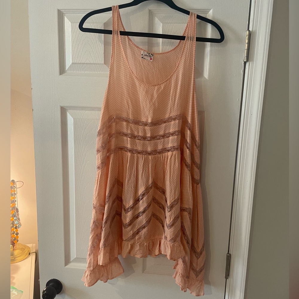 Free People Pink Polka Dot Sleeveless Slip Dress